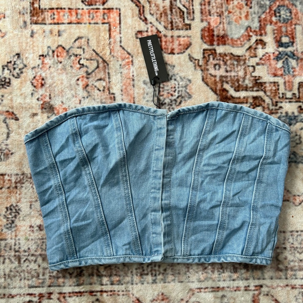 PrettyLittleThing Blue Denim Corset Top